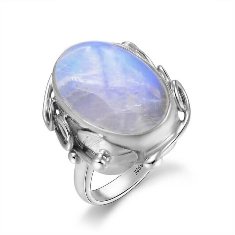 Bague Tournante En Argent Sterling Avec Pierre De Lune Et Iolite - Taille 6, Pour Pouce Ou Doigt