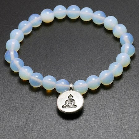 Bracelet pierre de lune bleu avec pendentif bouddha