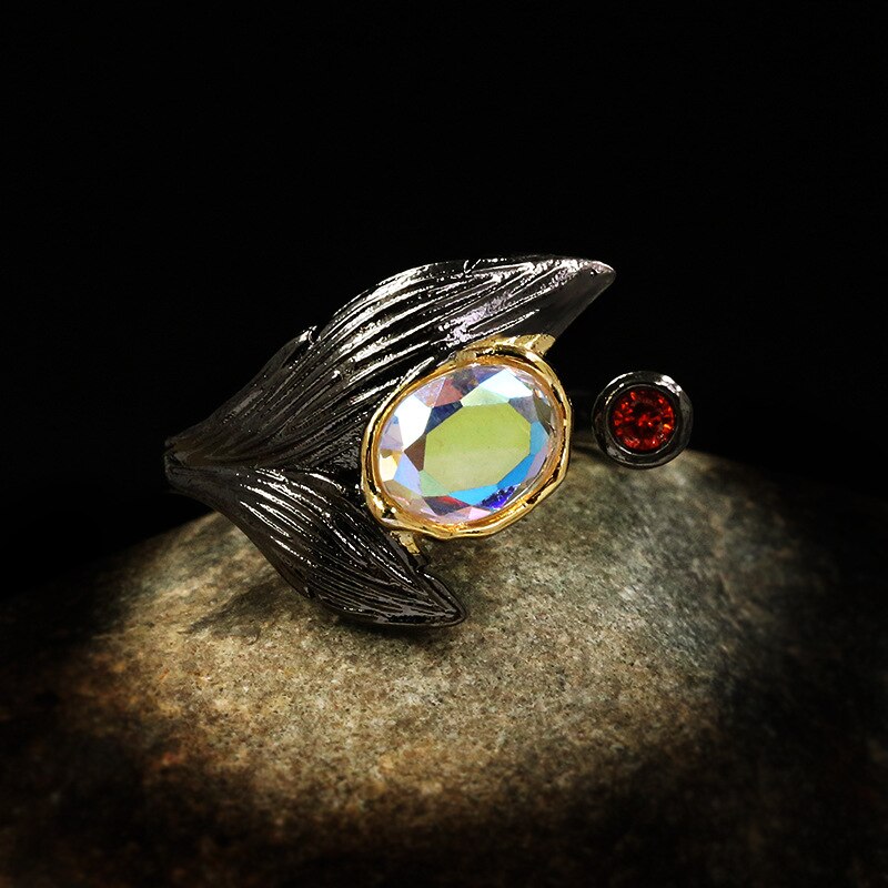 Bague fian ailles labradorite Lune Mystique